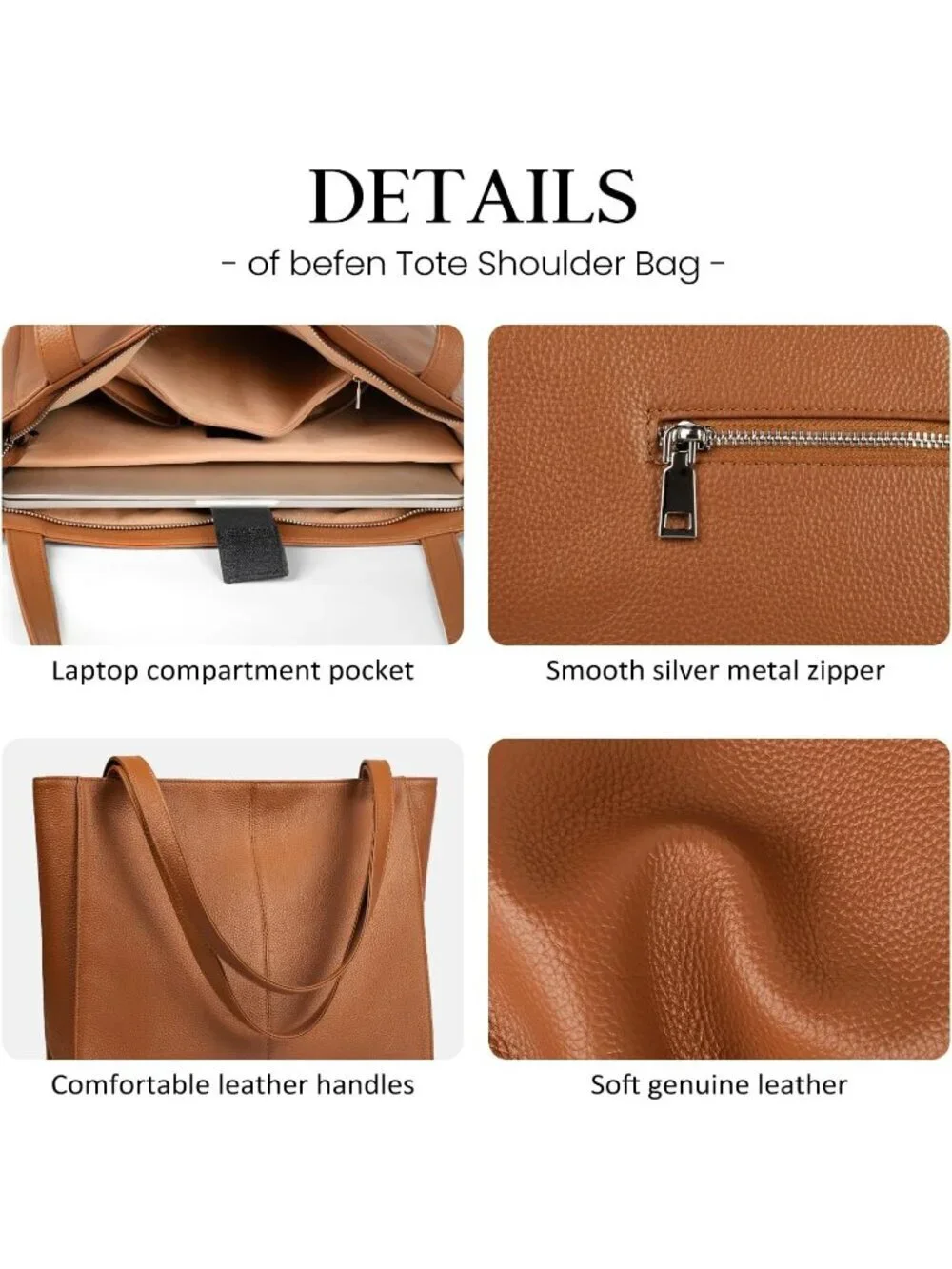 Women Cognac Brown Leather Shoulder Satchel Laptop Compartment Bag